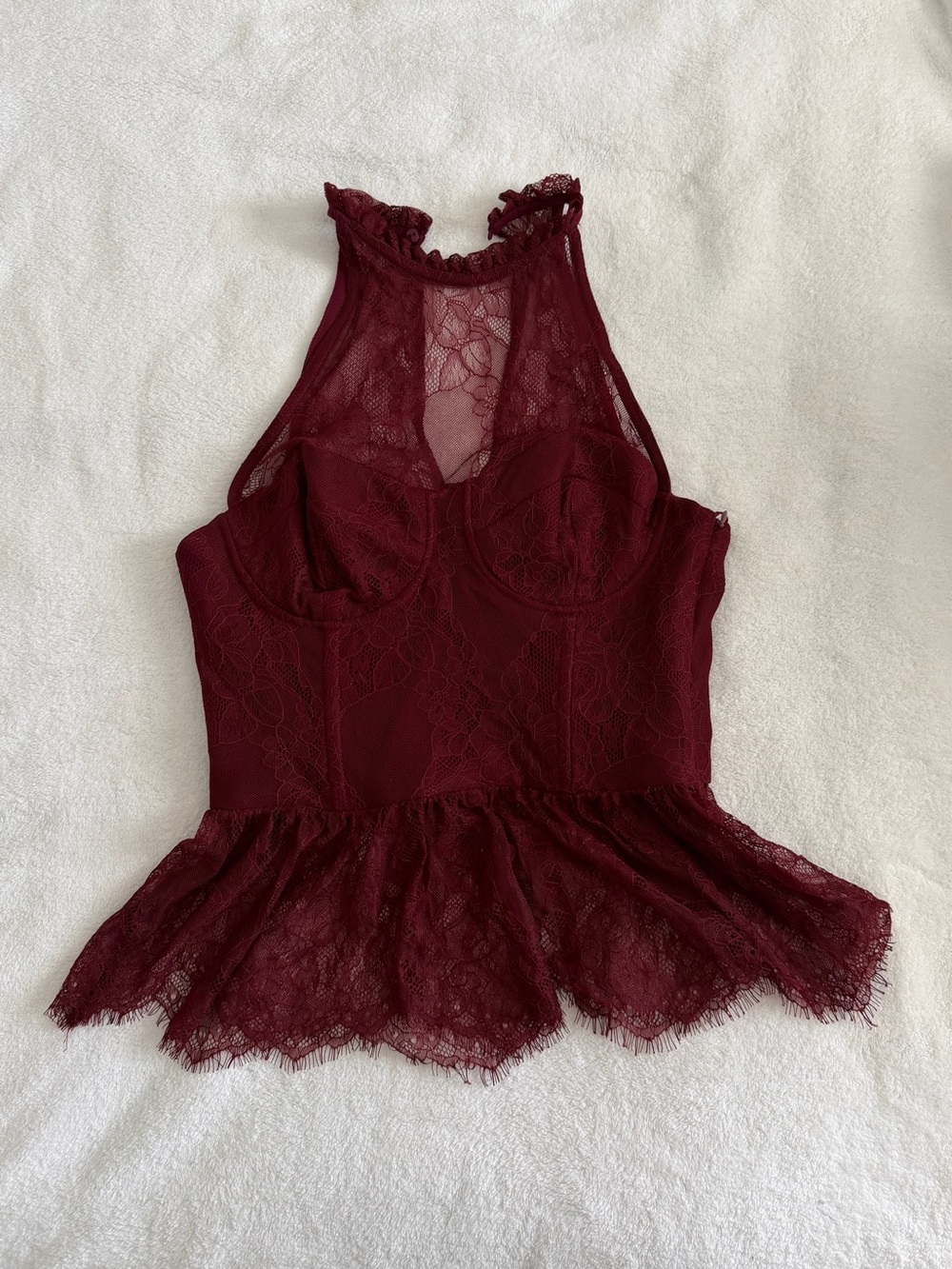 Zara Wine Lace Halter Peplum Top